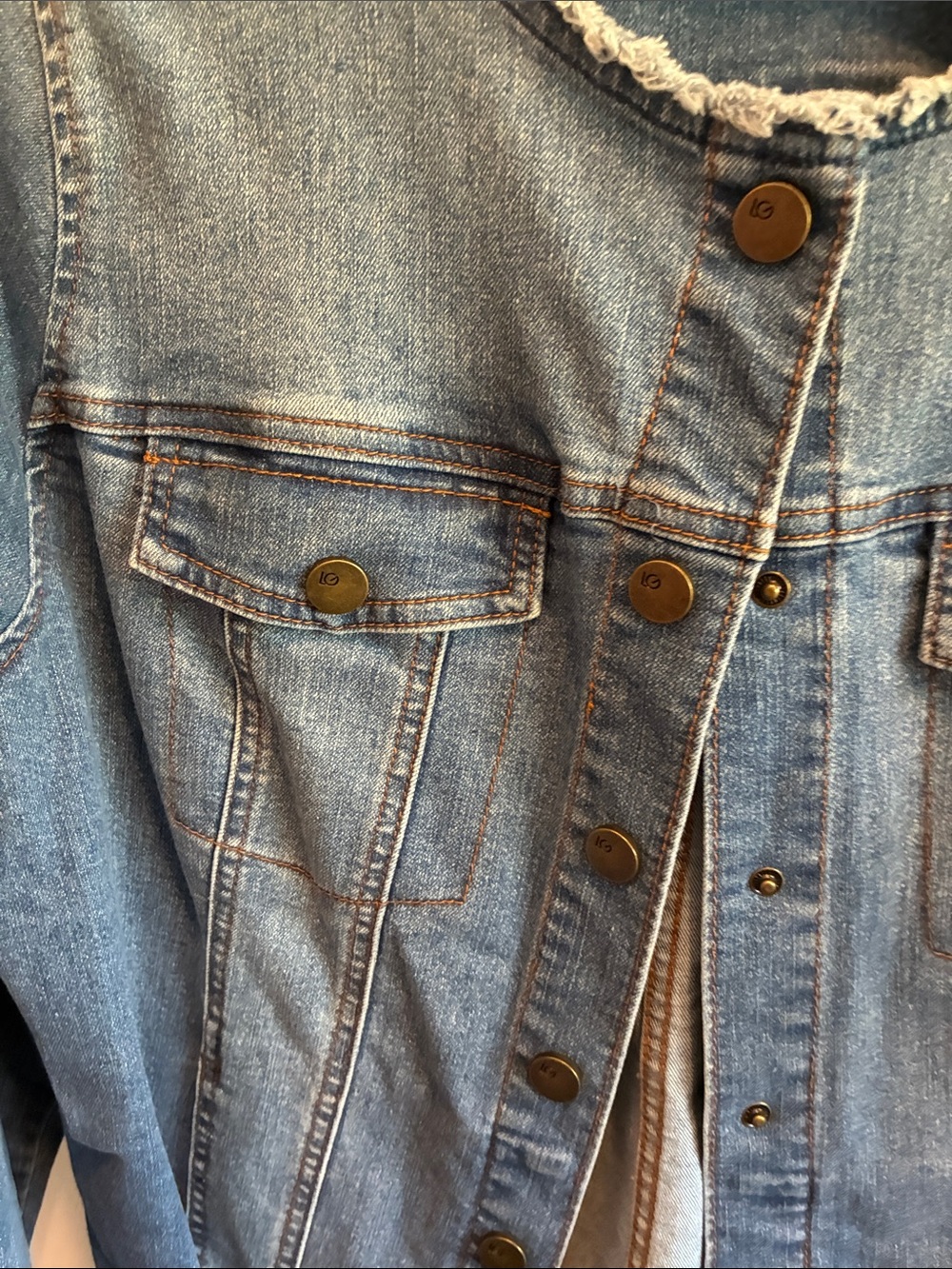 LOGO by Lori Goldstein Light Blue Denim Jacket with Frayed Trim - Picture 4 of 8